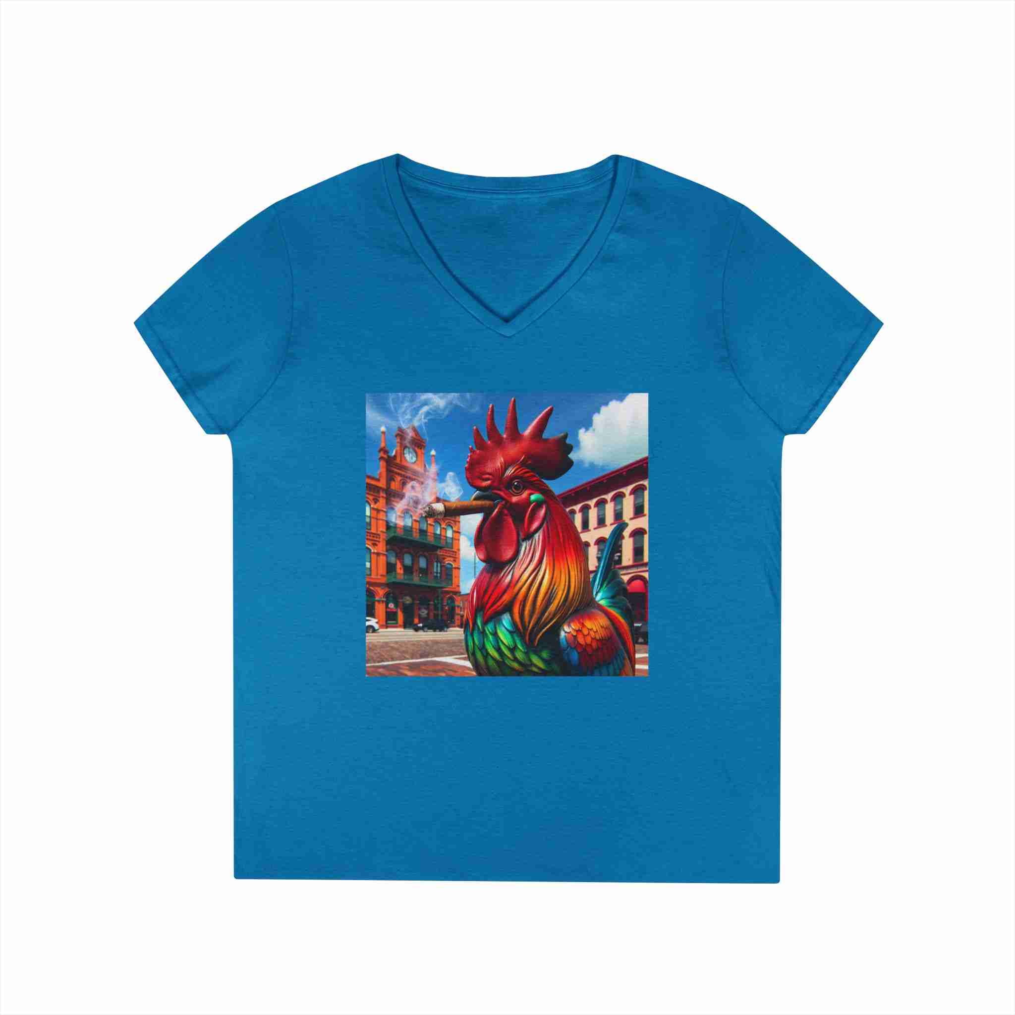 Tampa Shirt with a rooster smoking a cigar. Ladies Smoking Rooster Shirt